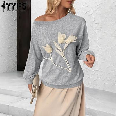Женская мода повседневные весенне-осенние блузки и рубашки с цветочным принтом, длинным рукавом и косым воротником