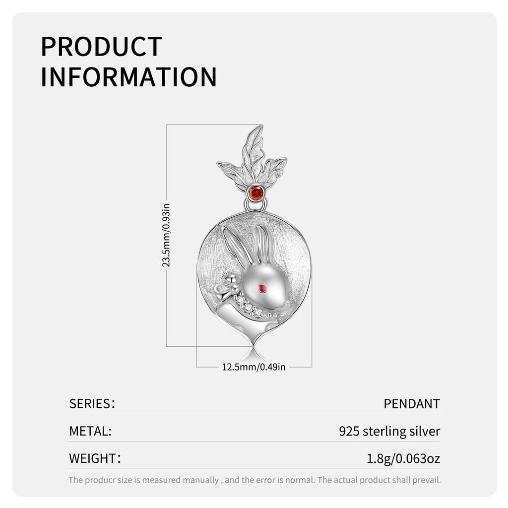 Cute Carrot Bunny Pendant Original 925 Sterling Silver Flower Skull Turtle Animal Heart Shape Pendant Necklaces Jewelry Making for Women Fashion