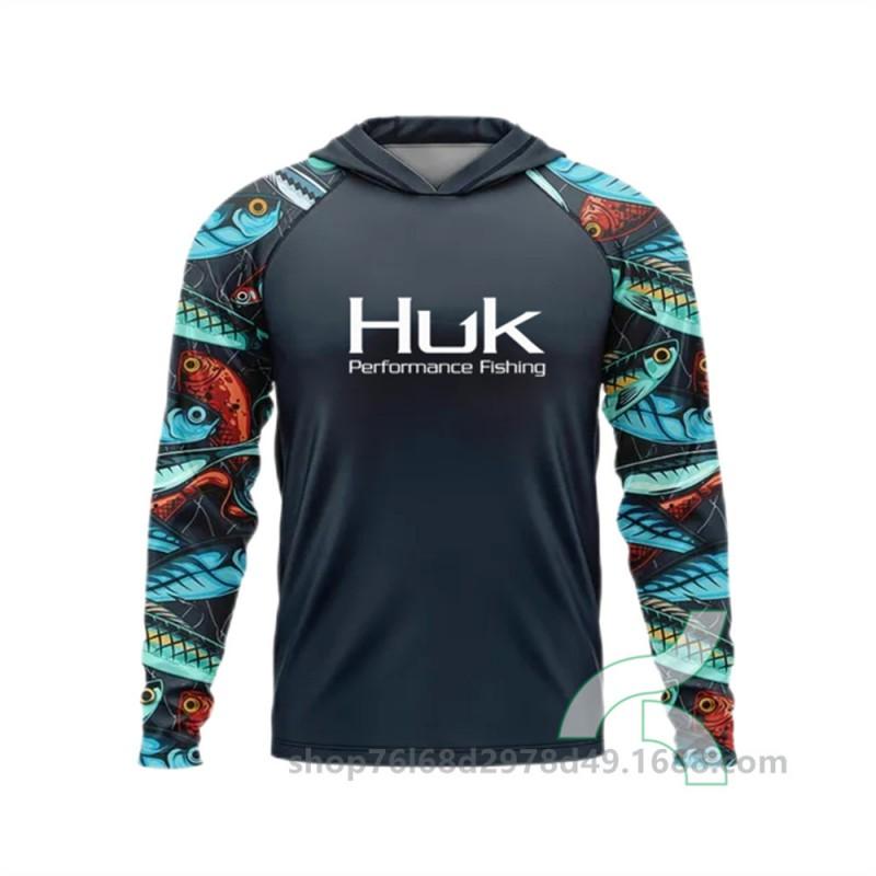 Mens UPF 50 Quick-Dry Fishing Hoodie Long Sleeve Sun Protection Shirt Sea Outdoor Activities