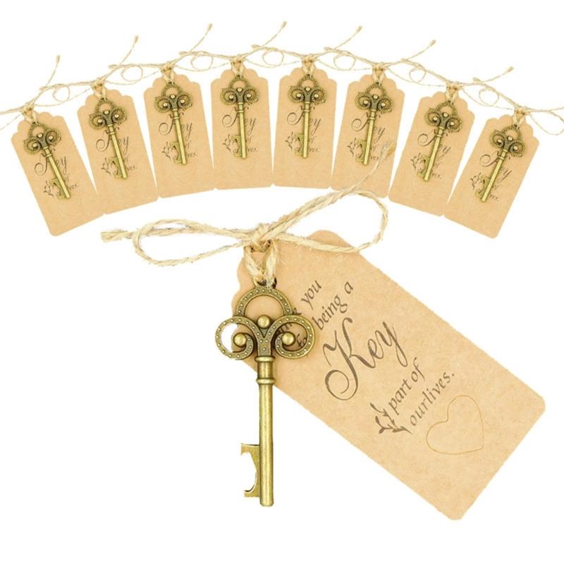 20pcs Skeleton Key Bottle Opener with Card Tag Bridal Shower Party-Favor Souvenir-Gift for Guests Wedding Party Decor