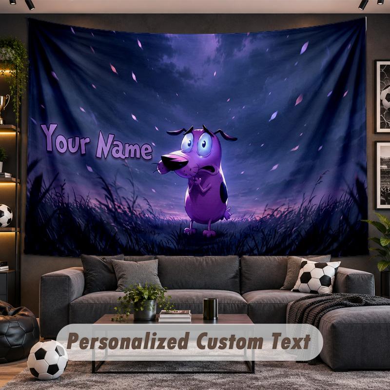 Courage the Cowardly Dog Personalized Tapestry Support Custom Name, Wall Art Home Decoration