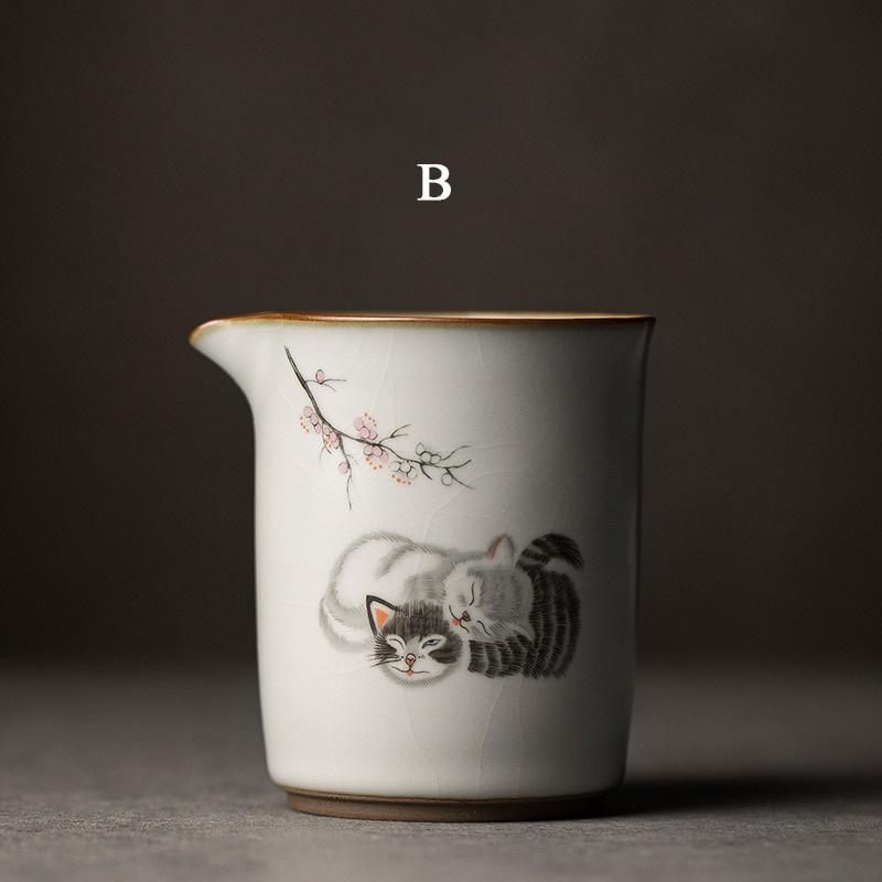 300 мл Ru Kiln Fair Cup Cute Cat Tea Divider Ceramic Even Cup Gong Cup