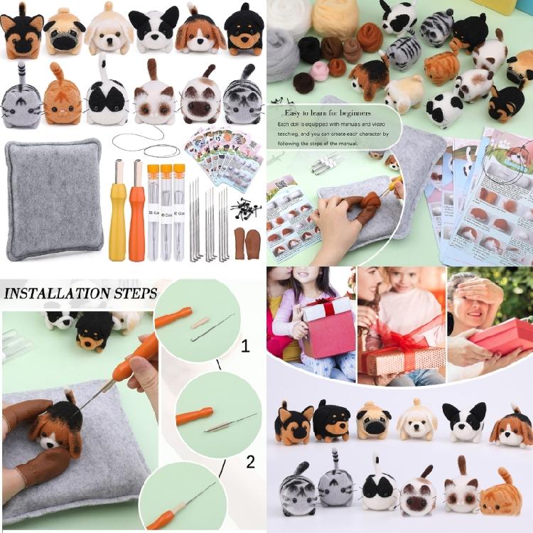 Animal Needle Felting Supply Beginner Wool Felting Tool with Needle Instruction Wool Roving Wood Handle
