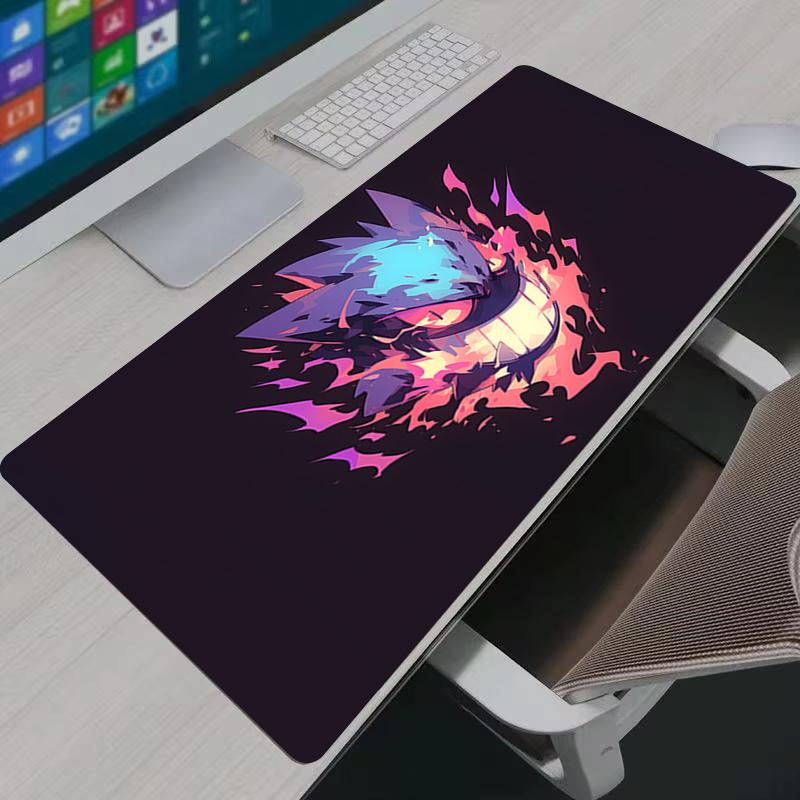 Mouse Pad XXL Gaming Desk Mat PPokemon Gengar Play Mat Computer Gamer Cabinet NonSlip Rubber Base Stitched Edge Keyboard Pad