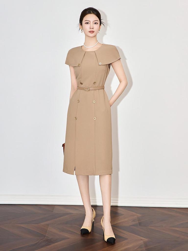 Платье-кейп во французском стиле: Короткий рукав, Приталенный силуэт, Легкая роскошь