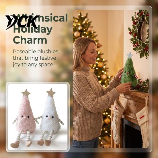 Unique Xmas Party Decorations Christmas Tree Plush Ornament with Dangling Legs, Cute Soft Stuffed Figure, Modern Farmhouse Holiday Decor Doll for Home