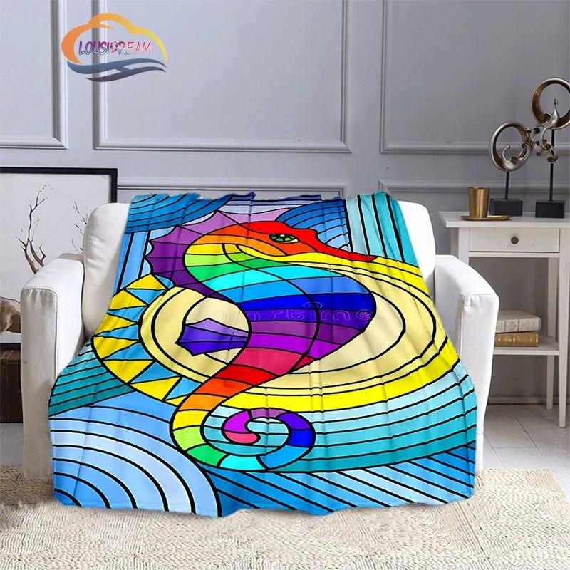 Marine Animal Sea Horse Blankets Super Soft Hippocampus Flannel Blanket Warm Lightweight Kids Bedding Sofa Chairs All Seasons