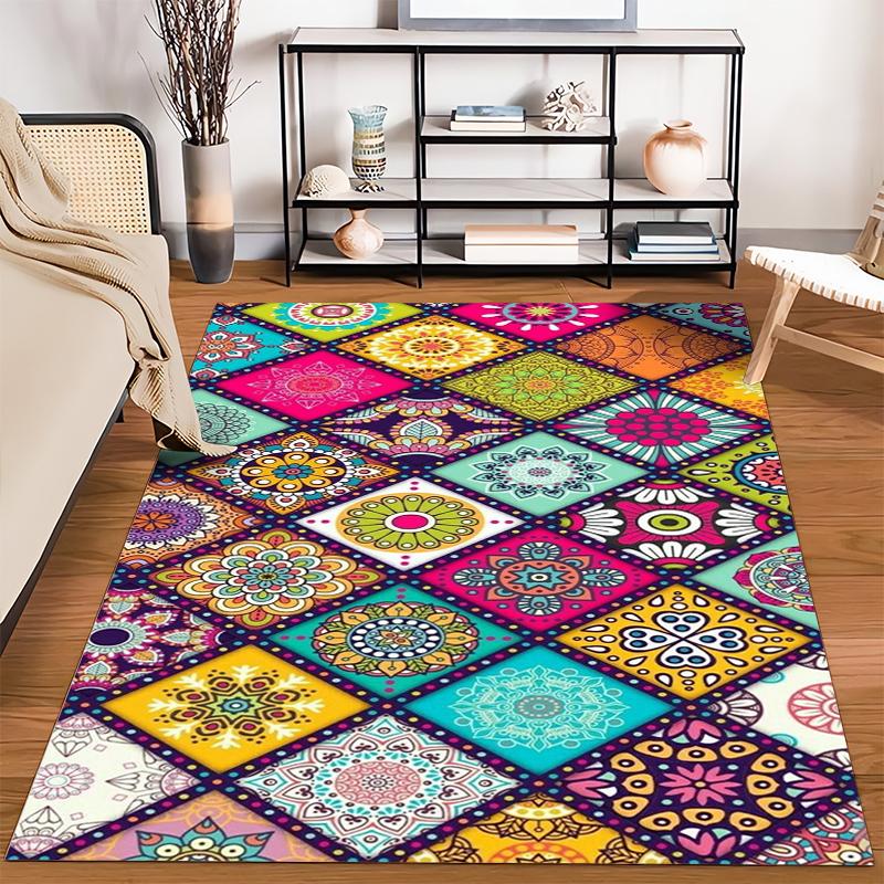 Colorful Boho Mandala Pattern Design Rug Non-slip rug suitable for living room and bedroom sofas