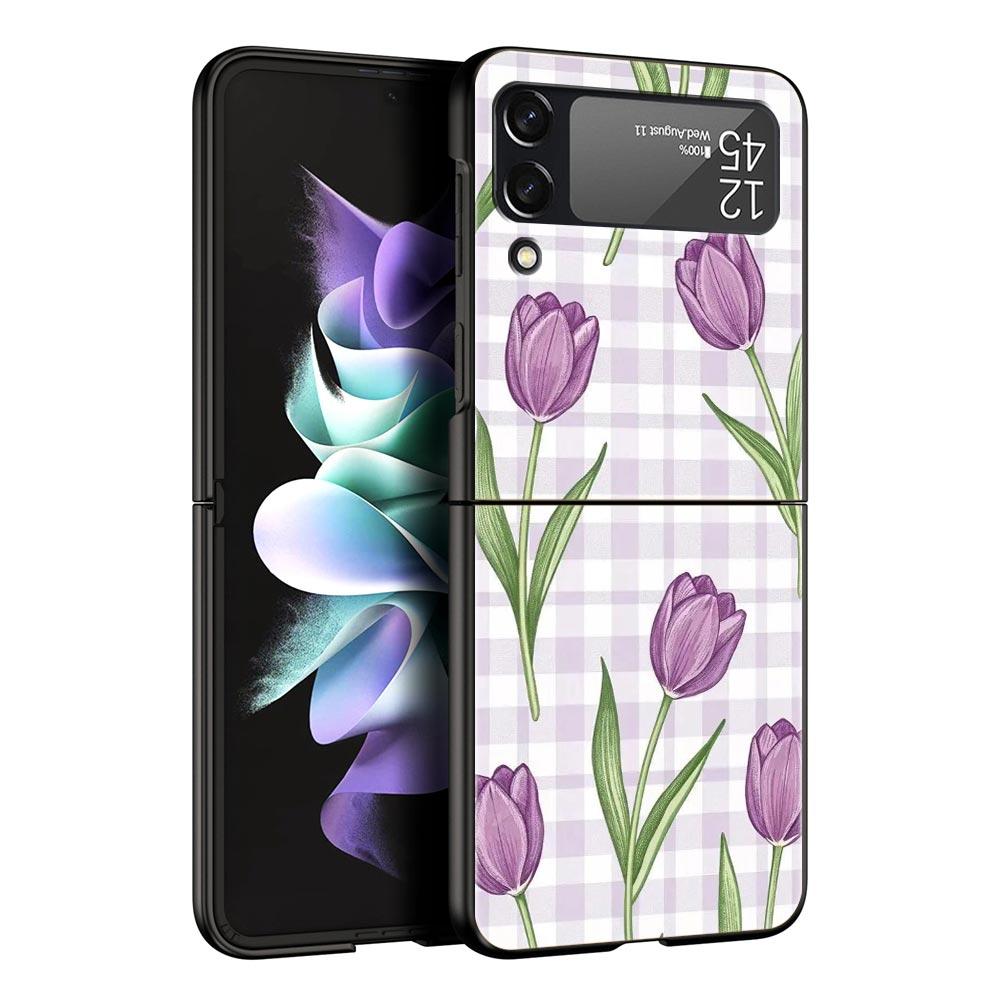 Чехол для телефона Samsung Galaxy Z Flip 3 4 5 6 7 Складной корпус Для Samsung Z Flip4 Flip5 Жесткая ПК-крышка Мягкая Бледный Маленький Цветок