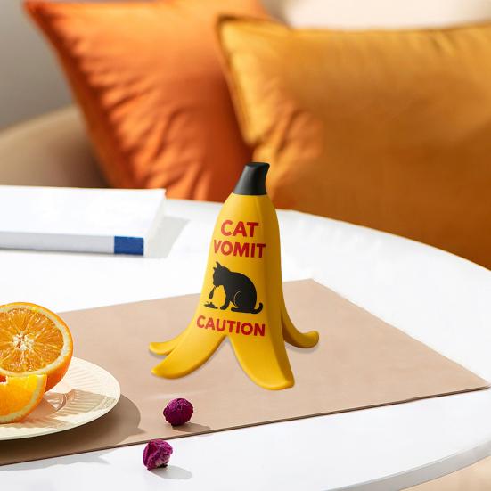 1/2Pcs Cat Vomit Caution Sign Banana Peel Cat Vomit Warning Sign Home Office Mini Table Sign Humorous Decoration Animal Lovers Gift