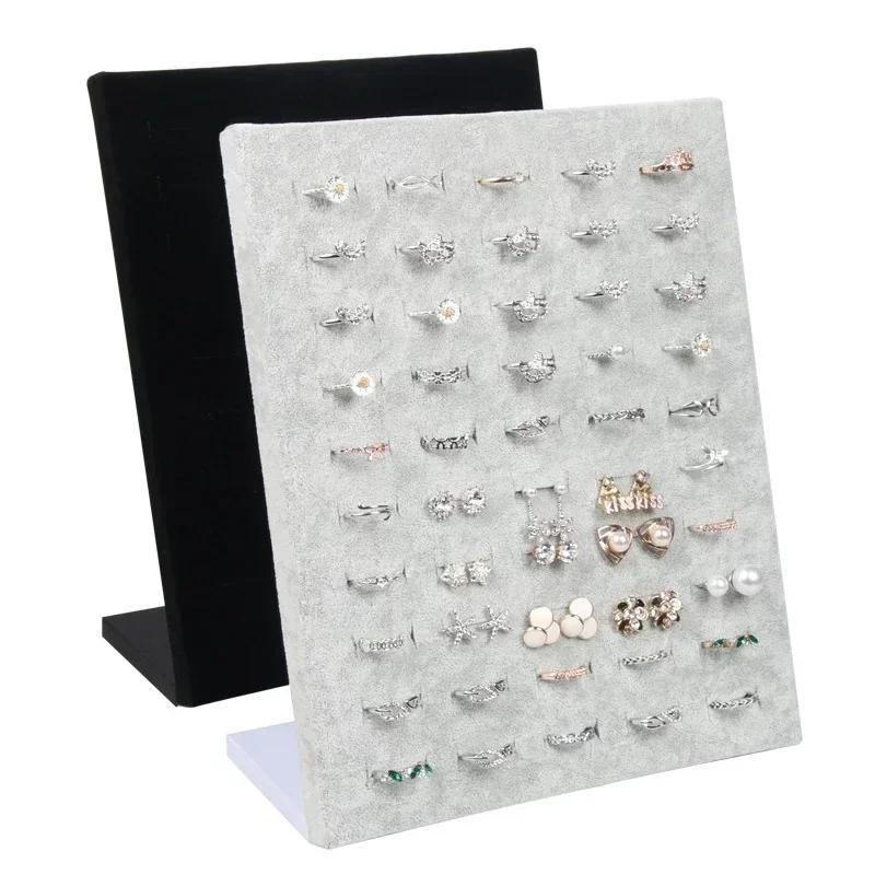 Household Portable Simple Black Gray Velvet Display Case Jewelry Ring Displays Stand Board Holder Box Plate Storage Desk