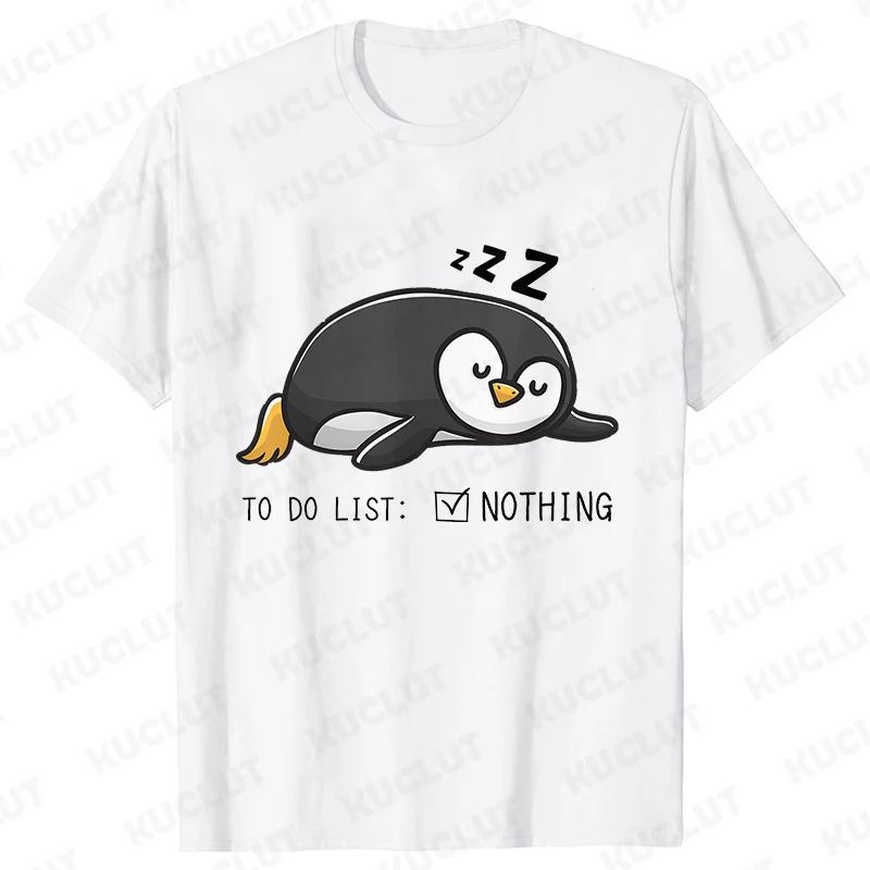 To Do List Nothing Penguin Funny Print T-Shirt Women Lazy Penguin Humorous Top Female Fashion Tshirt Short Sleeve Summer Clothes