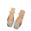 Baotou Half Slippers Women's Summer Wear Silver Rhinestone Sandals 3 Cm Small Heel Thick Heel Square Head Muller French Sandals