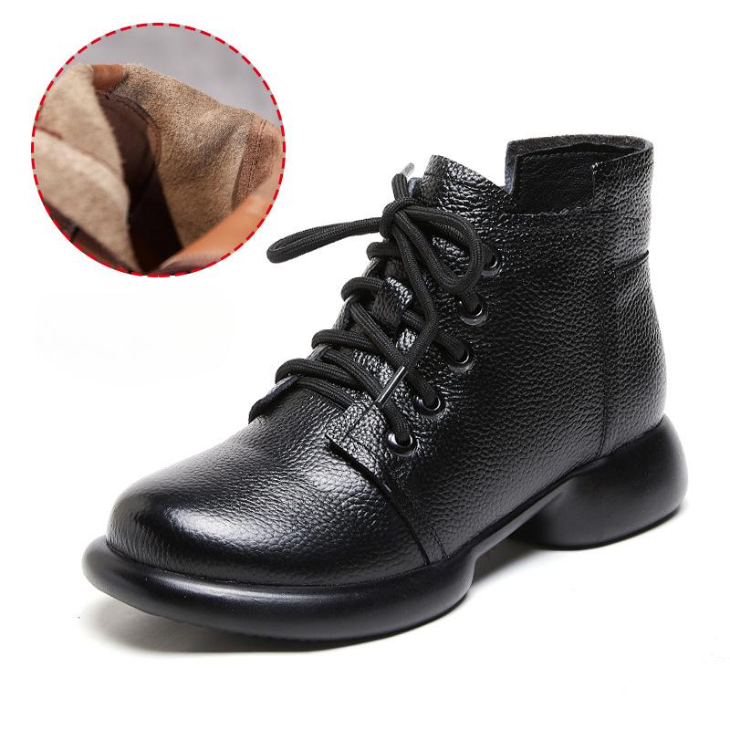 Женские повседневные кожаные ботильоны на шнуровке, удобные зимние ботинки на молнии, короткие ботинки на платформе для женщин, высокие деловые рабочие туфли