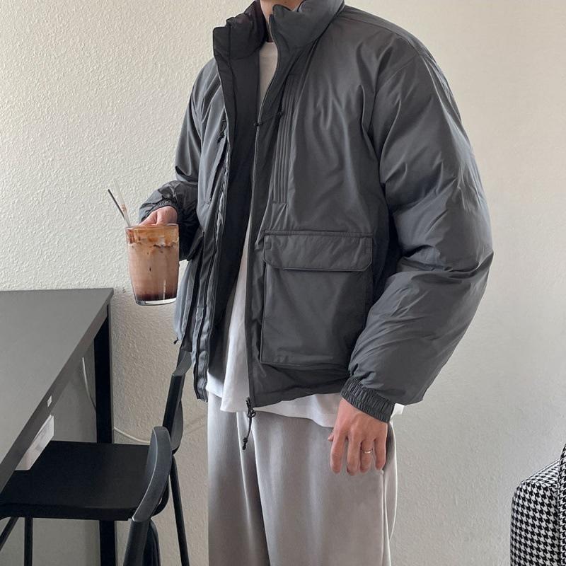 Пальто из хлопка с воротником-стойкой в рабочем стиле, мужская зимняя свободная теплая утолщенная куртка в корейском стиле, хлопковое пальто