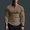 Men's Long Sleeved Top Fitness High Elasticity Base Shirt Buttoned V-neck Solid Color Plus Size Casual T-Shirts Men’s