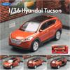 1/36 Hyundai Tucson SUV Toy Car Model Welly Diecast Alloy Vehicle Miniature Pull Back Collection Gift for Children Boys Kid