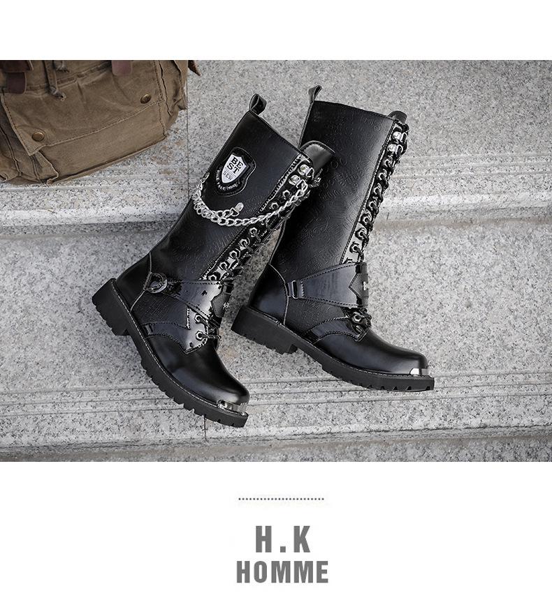 Men's Korean Martin Boots: Height-Boosting Denim Motorcycle and Punk Stage Leather Boots
