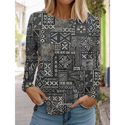 3D-принт женские гавайские ретро-модные топы с длинным рукавом и круглым вырезом, повседневная футболка с длинным рукавом, дизайнер