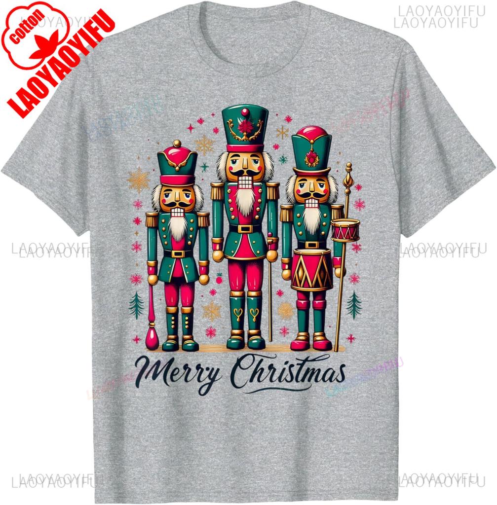 Ретро Рождественские Женские Мужские Футболки с Графикой Винтажные Классические Русский Балет Щелкунчик Счастливого Рождества Хлопковая Свободная Футболка