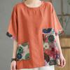 Винтажная женская футболка с круглым вырезом и коротким рукавом, летняя хлопковая дышащая футболка с цветочным принтом в стиле пэчворк, свободная легкая удобная футболка для работы и отдыха