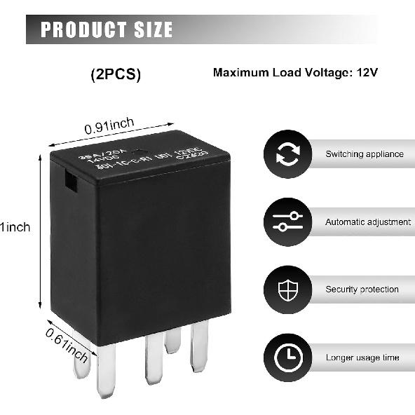 2 PCS Automotive Relay, 12VDC 35A 5 Pins SPST Car Power Relay Replaces 301-1C-C-R1 U01, Multifunctional Relays Replacement for Car Headlights Fuel