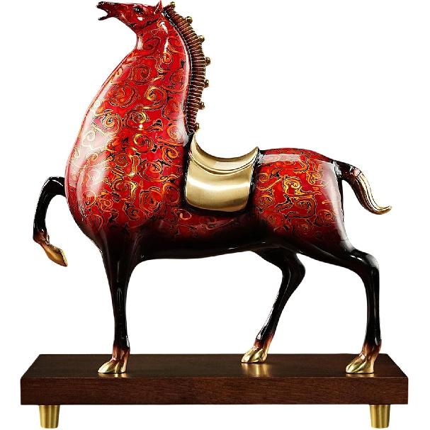 Aris & Juno Copper Hand-Carved Horse Sculpture with Enamel Accents - Feng Shui Career Success Decor for Entryway Bedroom Study