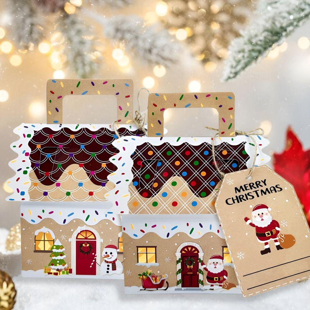 24 Pcs Kraft Paper Christmas Gift Boxes Presents Gable Cookie Candy Bags Surprise Gift Packaging