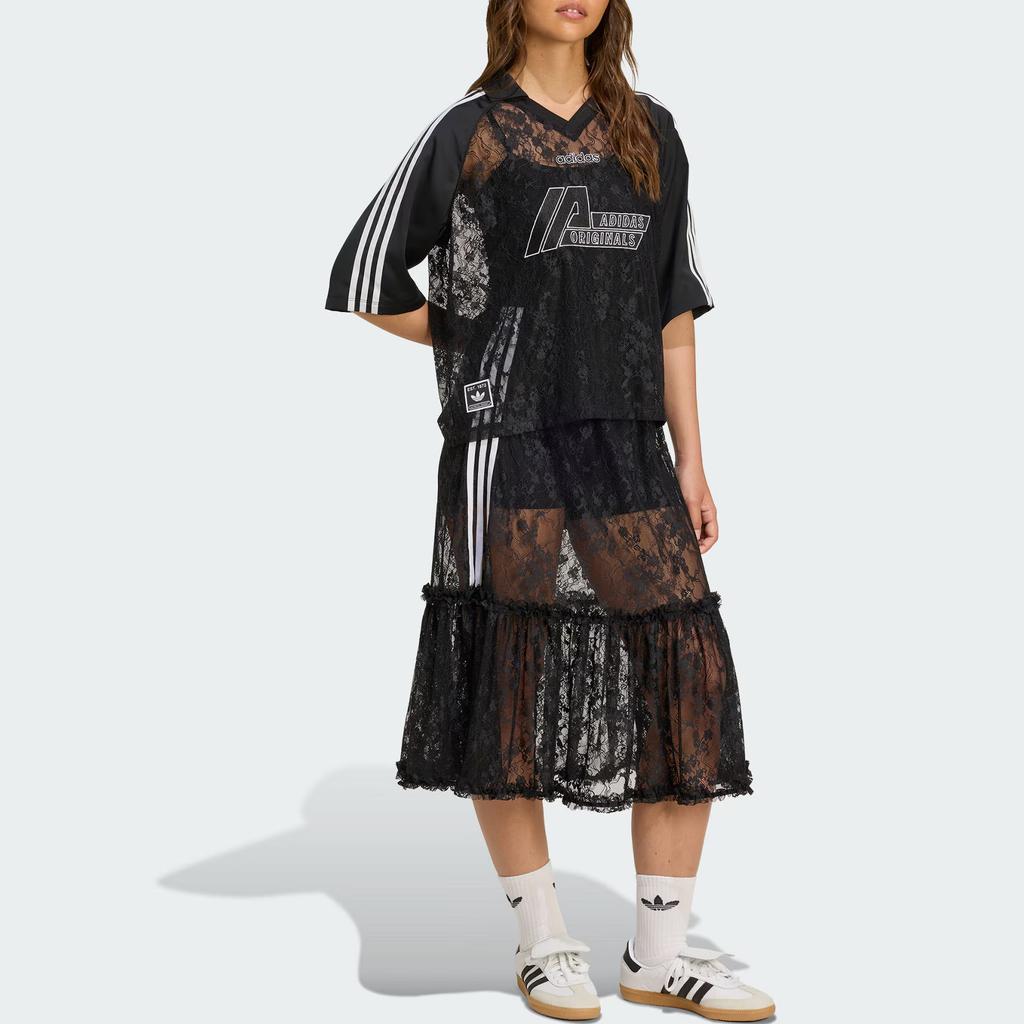 Adidas Originals Lace Comfortable Fashion Sports Short Sleeve Football Jersey Women Tops Black KD2276