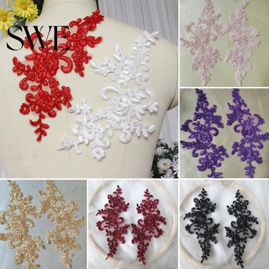 Embroidery Lace Applique 2 Pcs Sewing Flower Fabric Collar Patch Motif Trim for Clothing Wedding Gown Dress Bridal DIY Crafts Daily Wear Tailor Shops
