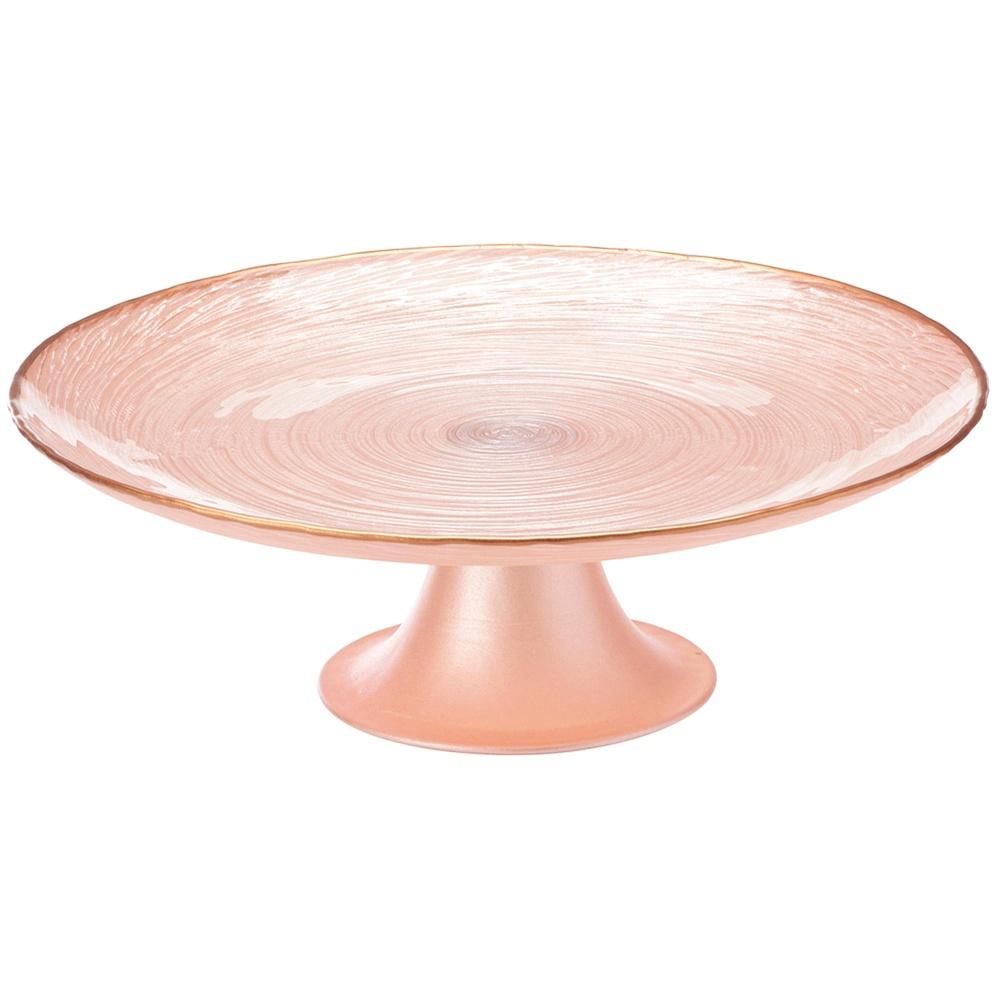 Patera Różowa Szklana Nóżce na Tort Ciasto Desery Przekąski Taca 21 cm