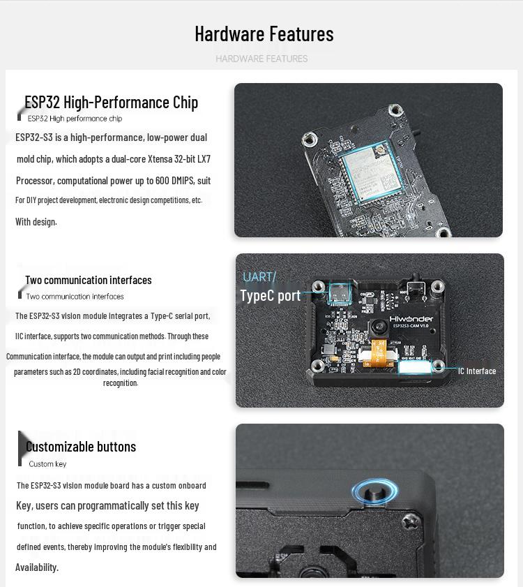 Модуль WiFi-камеры ESP32-S3 для ИИ-зрения и передачи изображений в умных роботах и автомобилях
