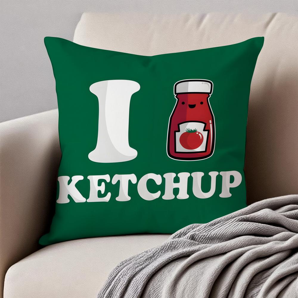 Funny KKetchupS Label Cushion Cover Pillowcase Antidustmite Invisible Zipper Short Plush Sofa Cushion