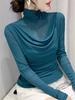 Корейский сетчатый принт Four Seasons of High-neck Mesh Long Sleeves Tops Женская футболка Outside Slim Fall Bottoming Shirt
