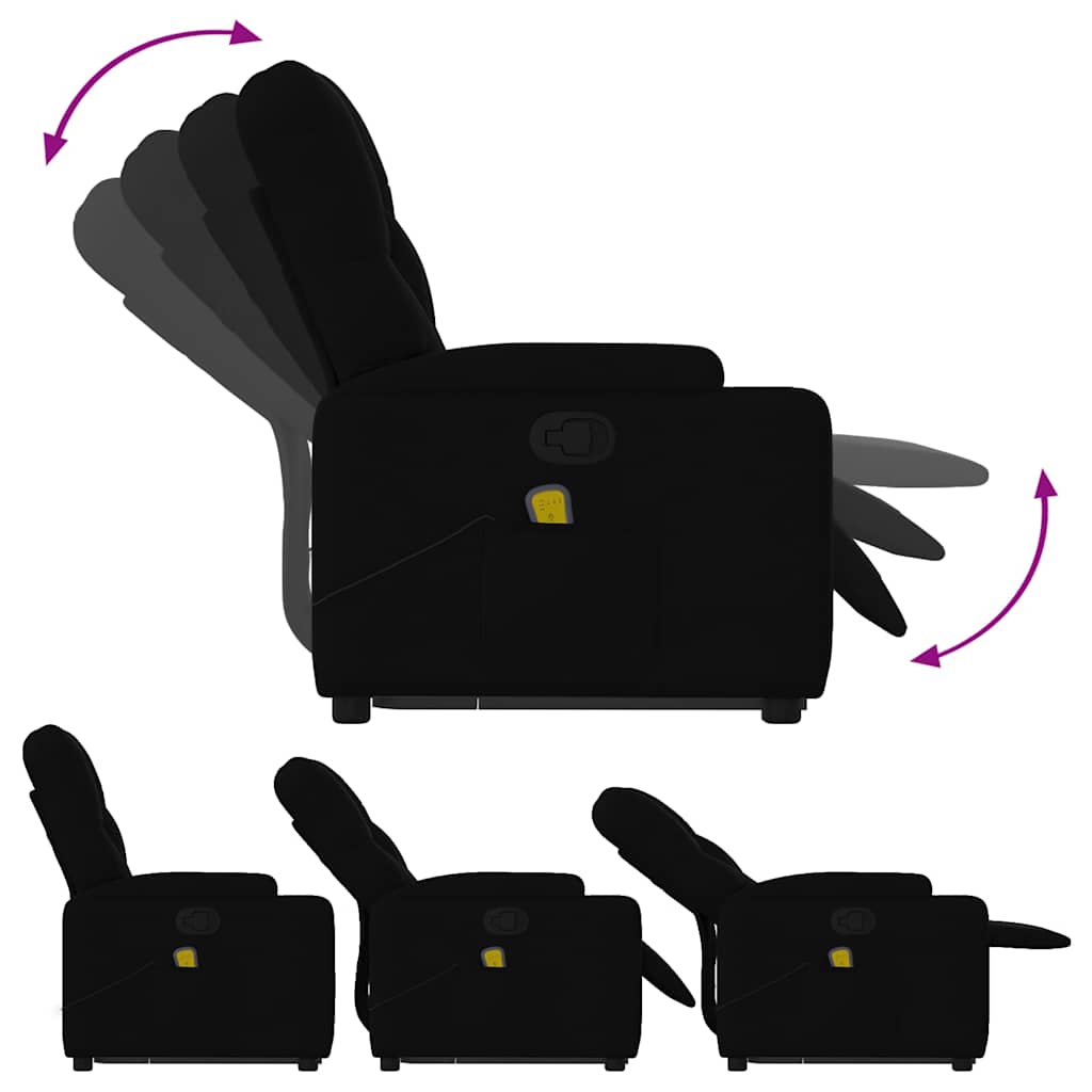 Massage Recliner with Rising Function Black Fabric