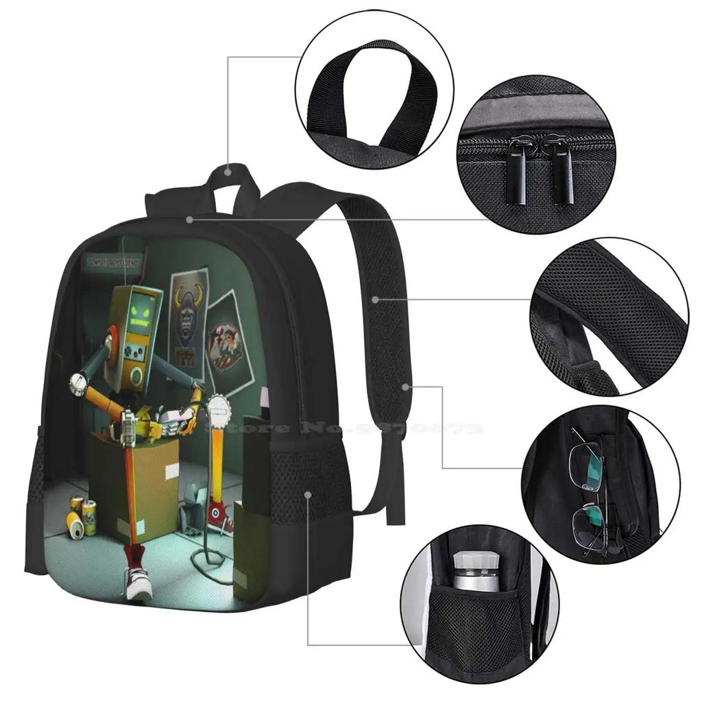 Гордон Робот-Геймер Подросток Студент Колледжа Рюкзак Шаблон Дизайн Сумки Робот Дроид 3D Maya Вектор Аркада Геймер Видеоигры