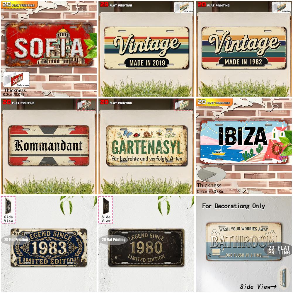 Vintage City Year Bathroom Garden German Text Metal License Plate Sign Retro 2D Flat Printed Tin Plaque Wall Decor for Home Ba
