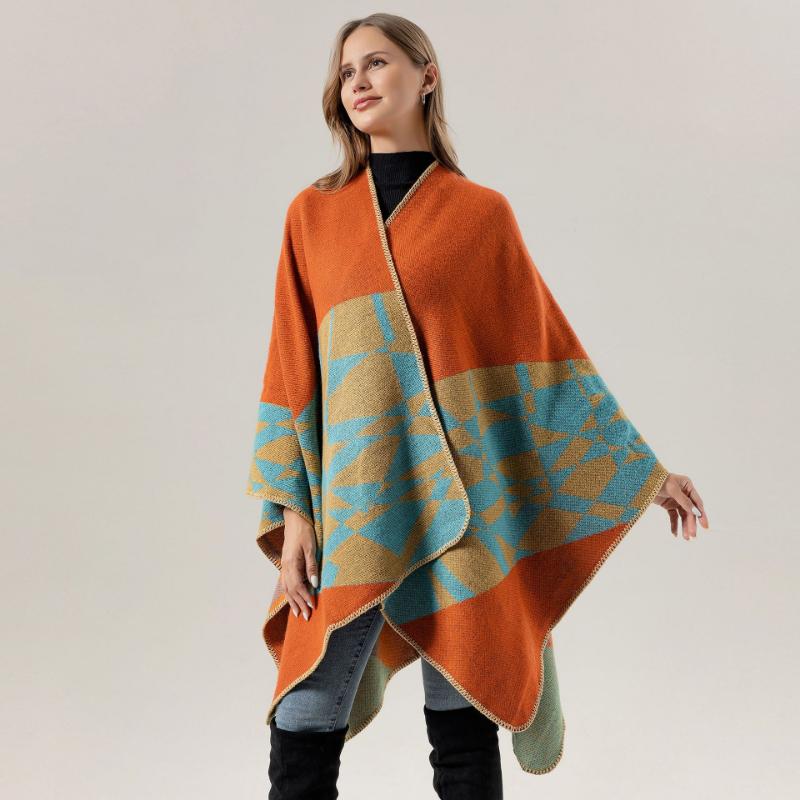 Ethnic Style Shawl Summer Outer Wear Women's Large Shawl Cape Cloak High-end Knitted Scarf