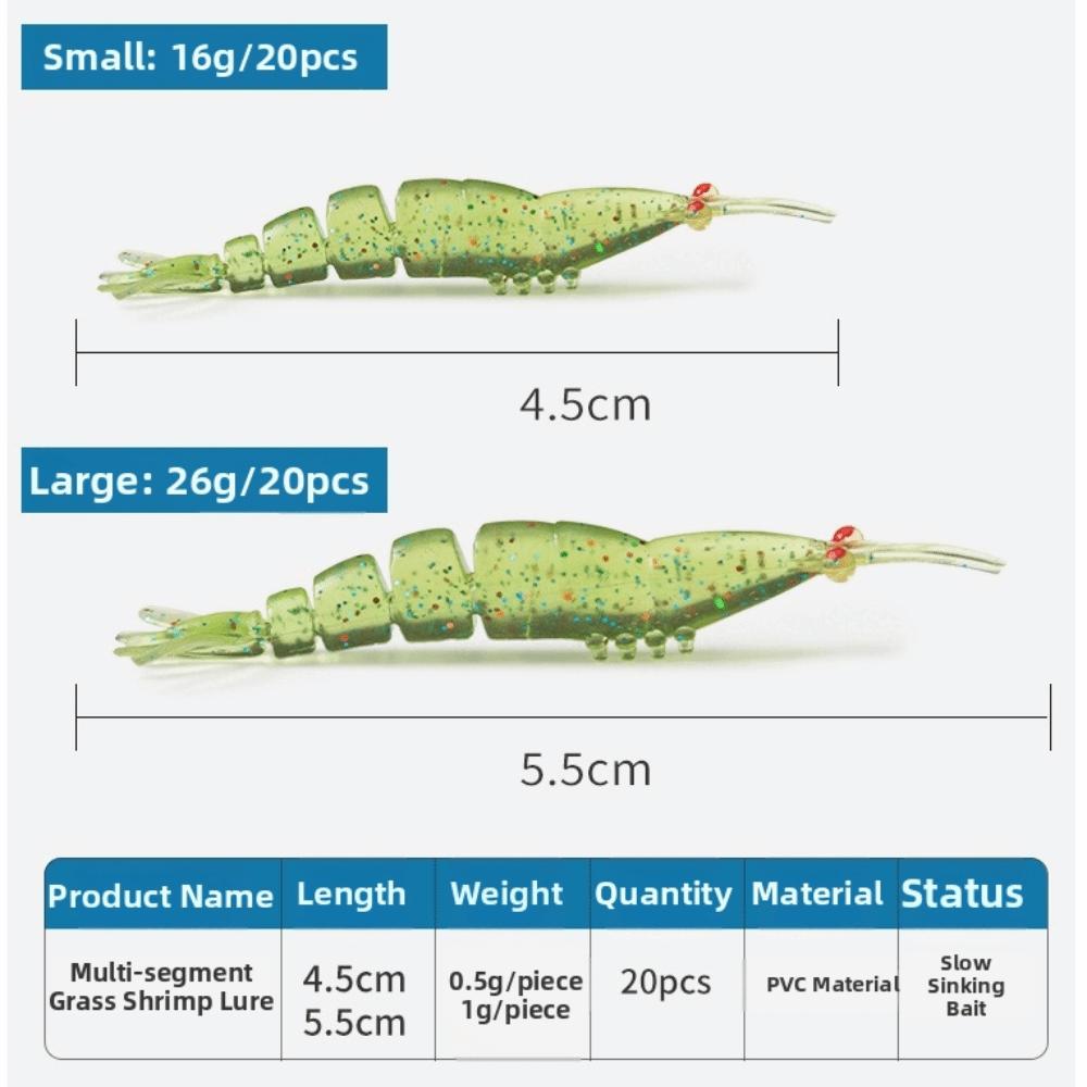 20pcs Pack 20pcs Pack Soft Silicone Shrimp Bait Luminous 3D Eyes Mini Soft Worm Summer Fishing