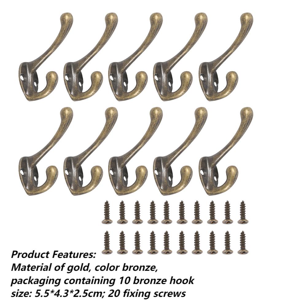 10/20Pcs Coat Hooks Wall Mounted Heavy Duty Dual Coat Rack Bronze Vintage Clothes Hanger With Screw for Door Coat Hooks Bathroom