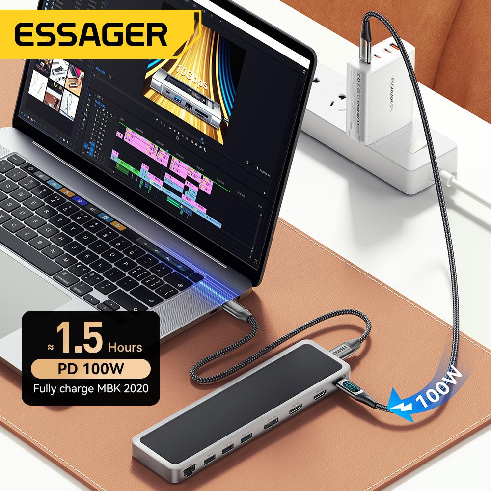 Essager 12 в 1 USB-концентратор типа C 4K 60 Гц док-станция для ноутбука HDMI-совместимый Dp Rj45 Sd Tf для Macbook Air Pro адаптер-сплиттер