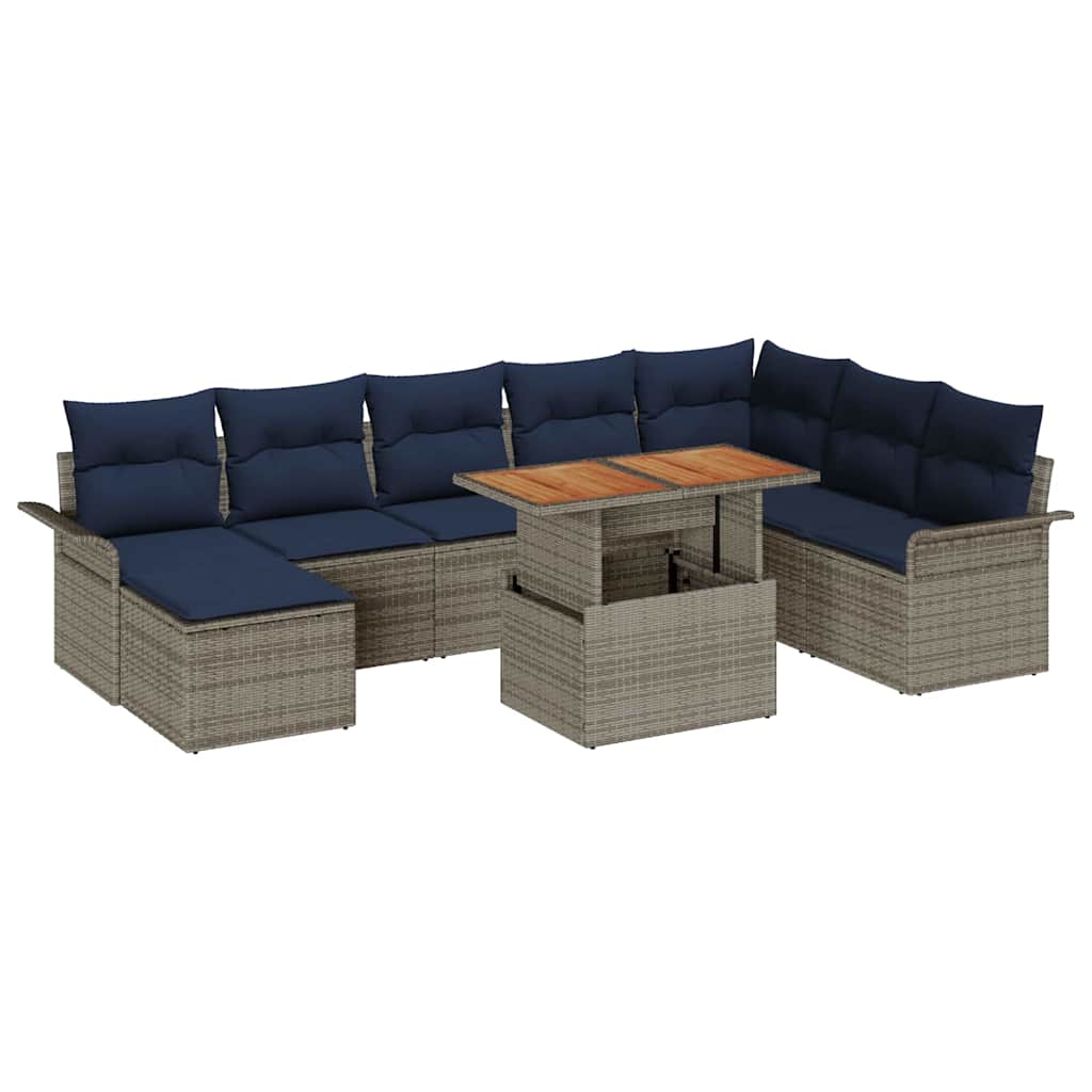 9 Piece Garden Sofa Set with Cushions Gray and Navy Blue