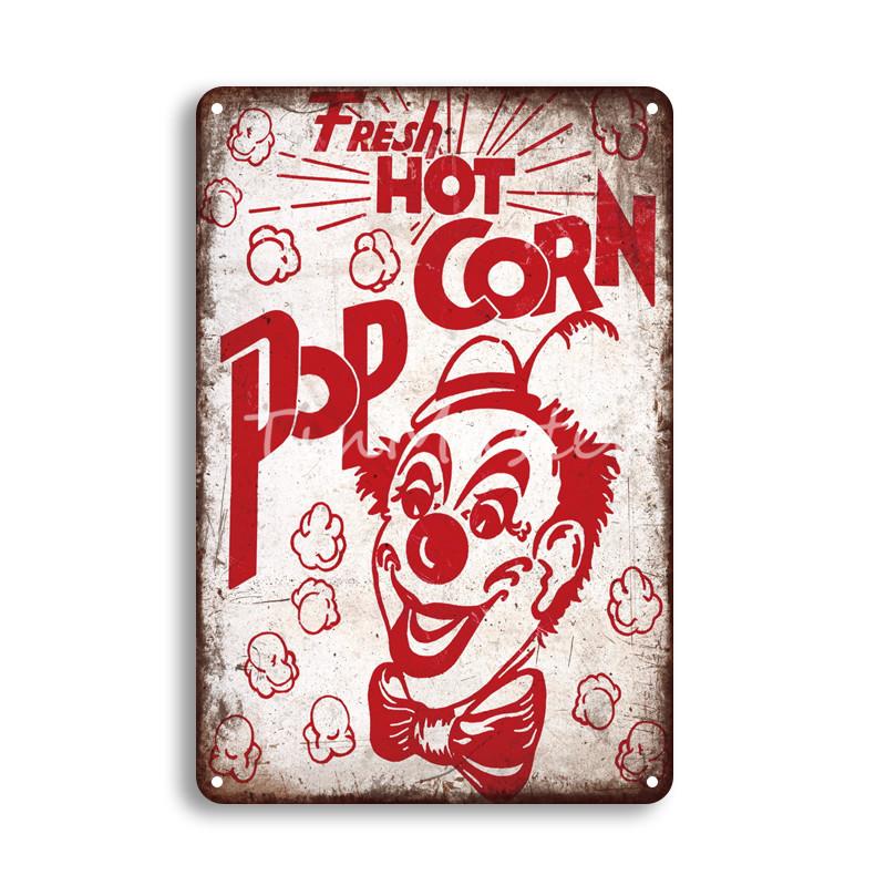 Hisun Жестяная табличка POPCORN BBQ Бургеры Хот-доги Металлическое настенное искусство Жестяная табличка Винтажный плакат Кафе Кухня Паб Ресторан Столовая Декор для сладкого дома