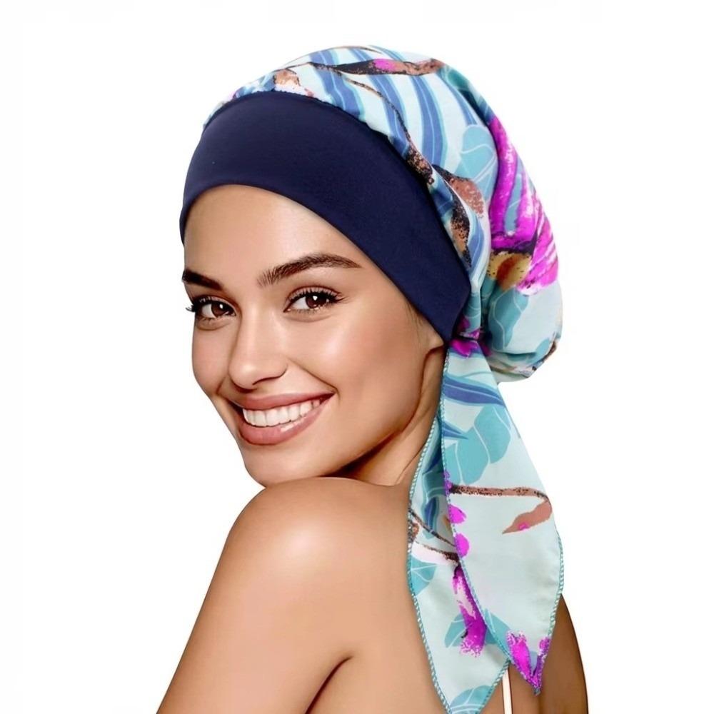 Flower Print Long Tail Head Wraps Elastic Fabric Chemo Beanies Cap New Elastic Hijab Hat For Women