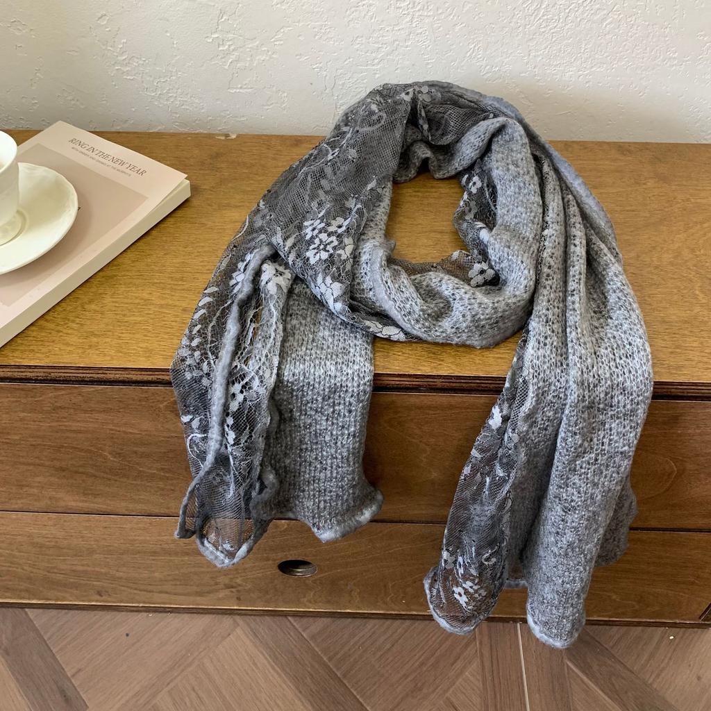 Gentle Intellectual Splicing Lace Flower Shawl with Women's New Air-conditioned Room Spring and Autumn Thin Scarf