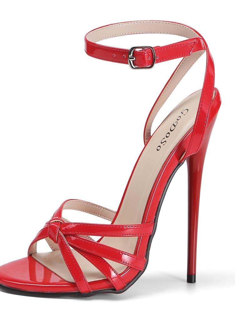 Модные Сексуальные Лакированные Кожаные 14/16см Высокие Каблуки Женские Сандалии, Фетиш Мужская Летняя Обувь, Ремешок с Пряжкой на Щиколотке, Черный, Красный, Белый, Индивидуальные Цвета