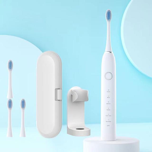 Ultrasonic Electric Toothbrush Sonic Rechargeable for Adults 6 Speed Smart Timer with 4/6/8 Replace Brush Head Travel Box Holder