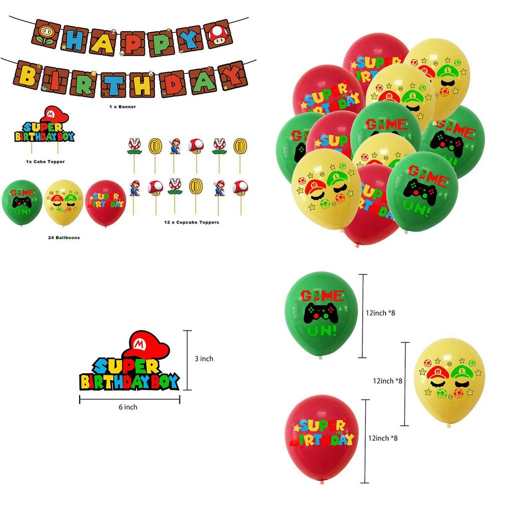 Super Mario Birthday Party Decor Suit Set Featuring Vibrant Balloons And Banner