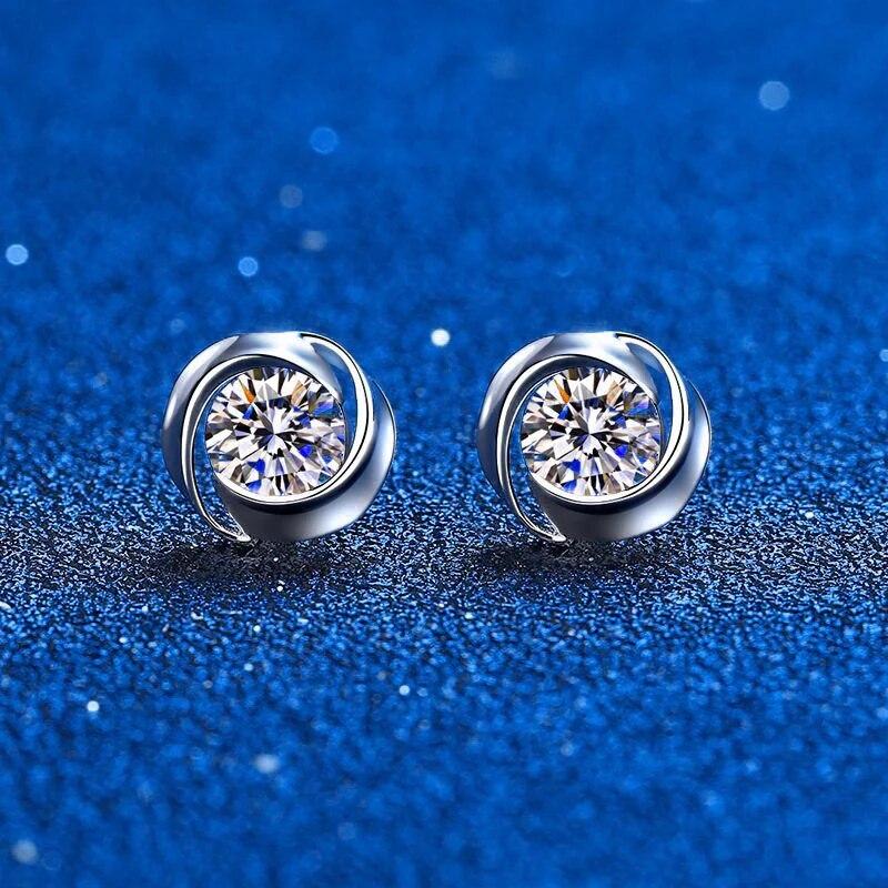 Серьги-гвоздики с муассанитом, 0,6-1 карат, цвет D, блестящие круглые серьги с бриллиантами, серьги из стерлингового серебра с розами для женщин и девочек