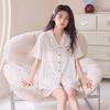 Women's short-sleeved pure cotton pajamas summer new cartoon cute loungewear can be worn outside women's striped shorts set